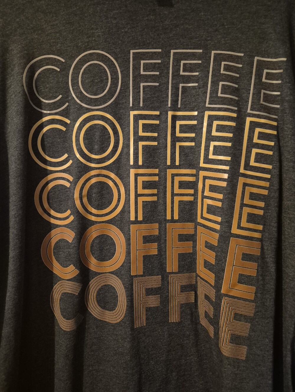WOMENS Dark Gray 'Coffee' Graphic TShirt - Metallic Gold Print